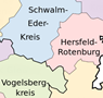 Symboldbild Interkommunales Kreisarchiv Nordhessen (Karte der Landkreise Hersfeld-Rotenburg, Vogelsbergkreis und Schwalm-Eder-Kreis)